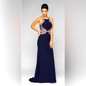 Jus D’Orange Navy Side Cut Out Embellished Formal Gown | Glam Evening Dress